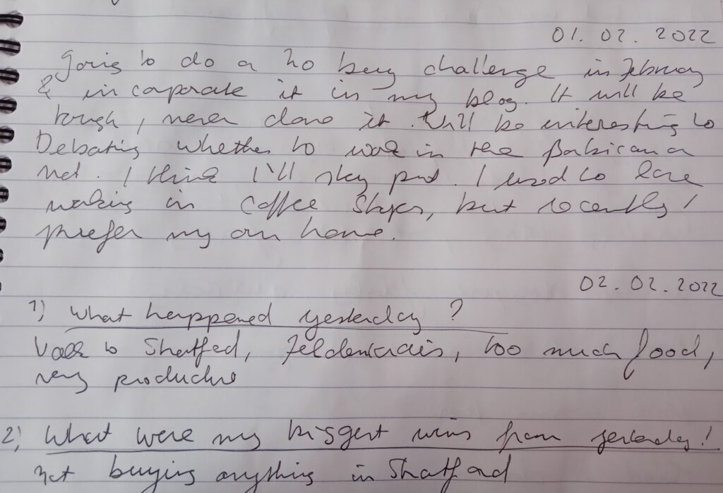 Handwritten diary entry