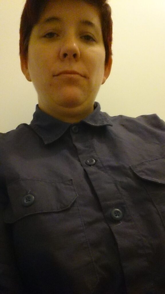 Woman wearing a purple shirt