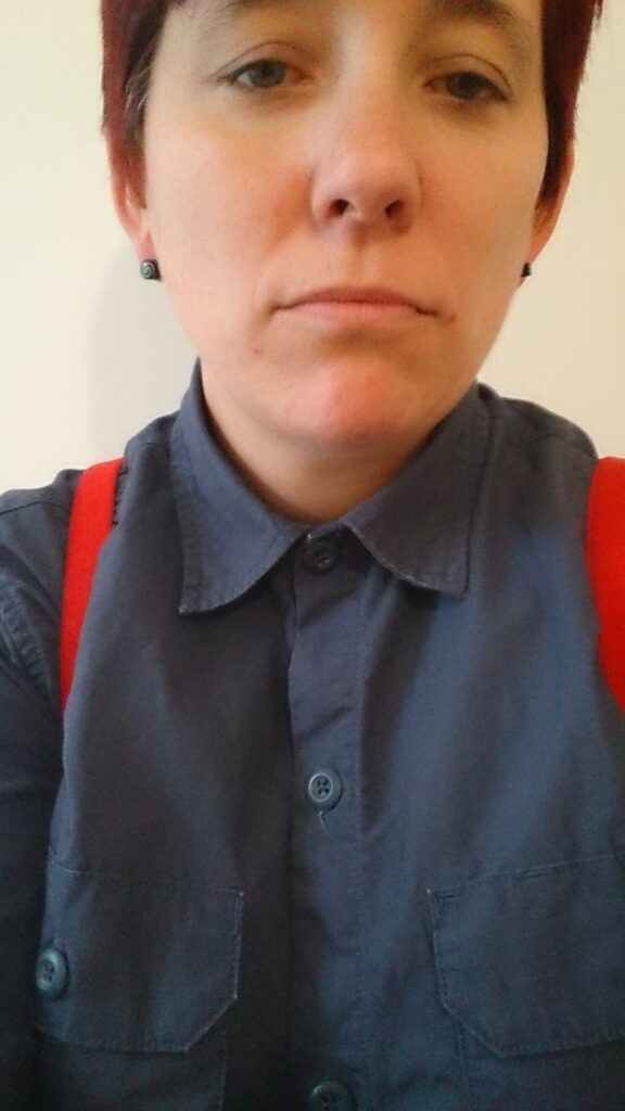 Woman wearing a purple shirt