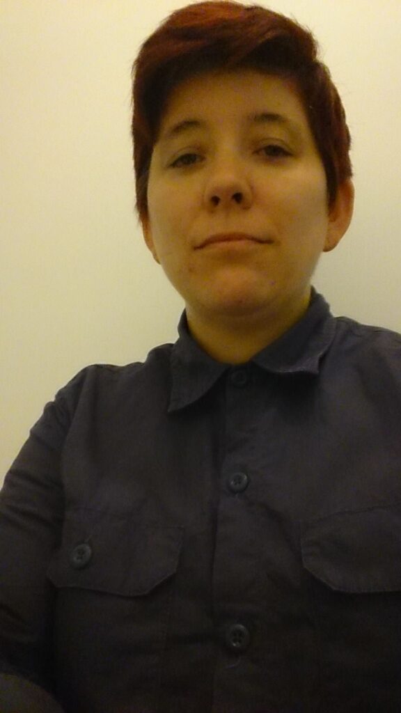 Woman wearing a purple shirt