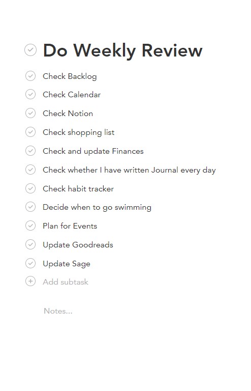 Subtask to-do list
