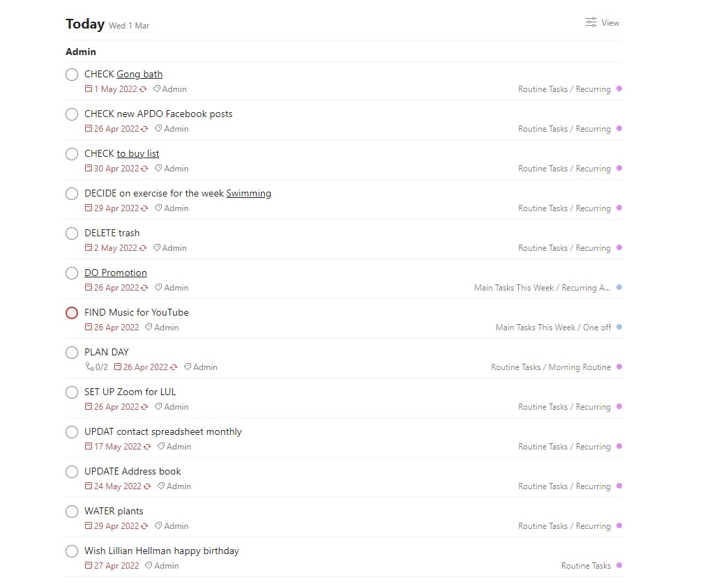 Unsorted aample to do list