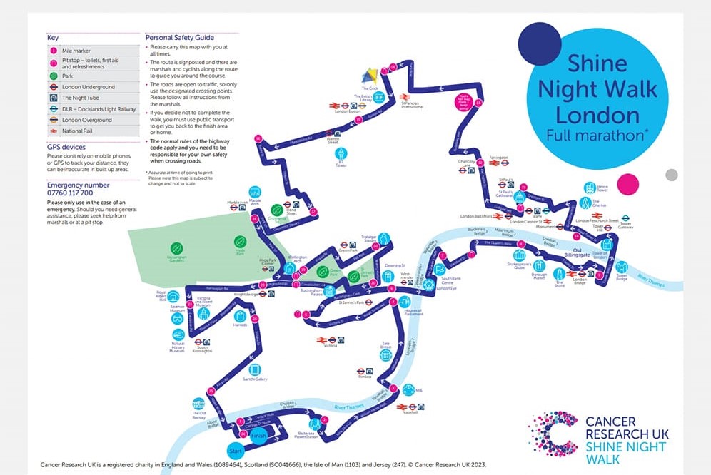 Map of Route of Shine Walk in Colour