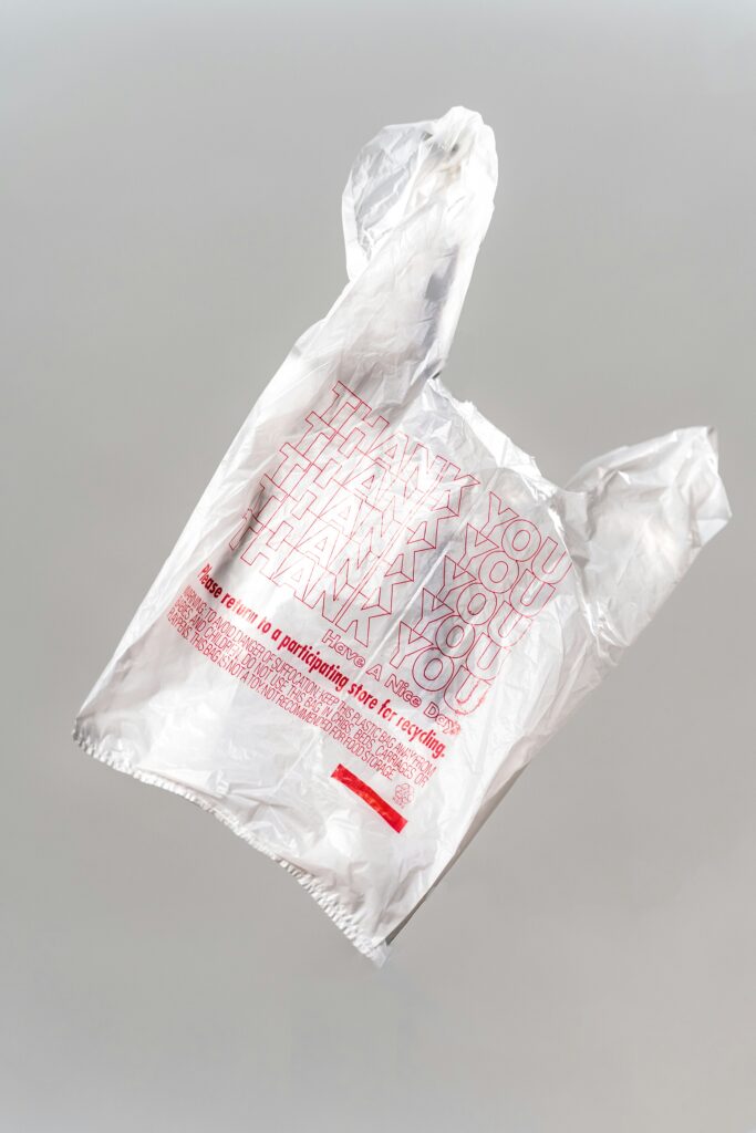 White plastic bag with Thank You written on it.