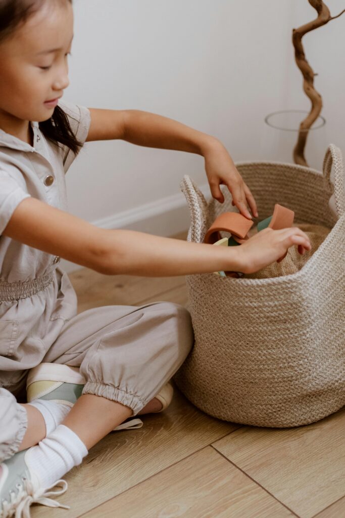 Girl sorting through a bag
