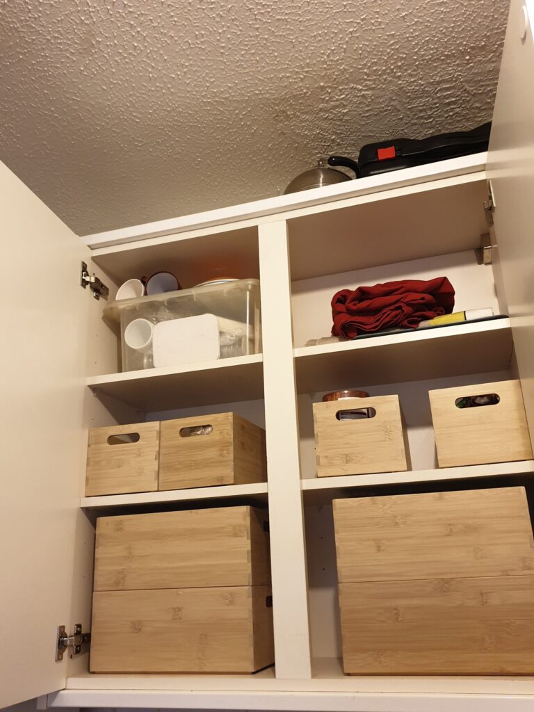 Interior of organised kitchen cabinets