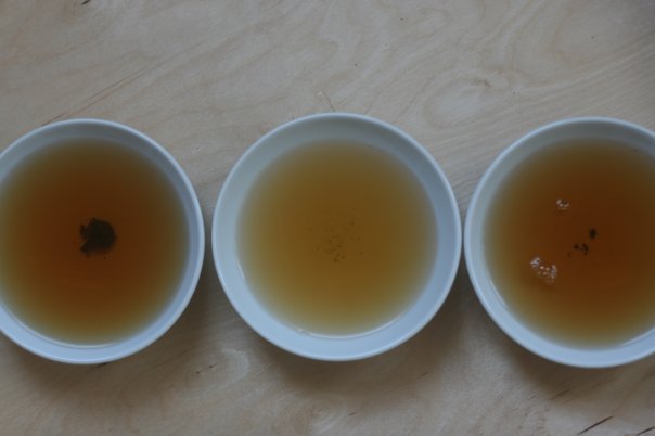 Three different teas photographed from above