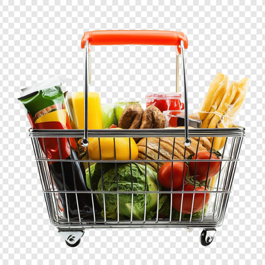 Shopping basket filled with groceries