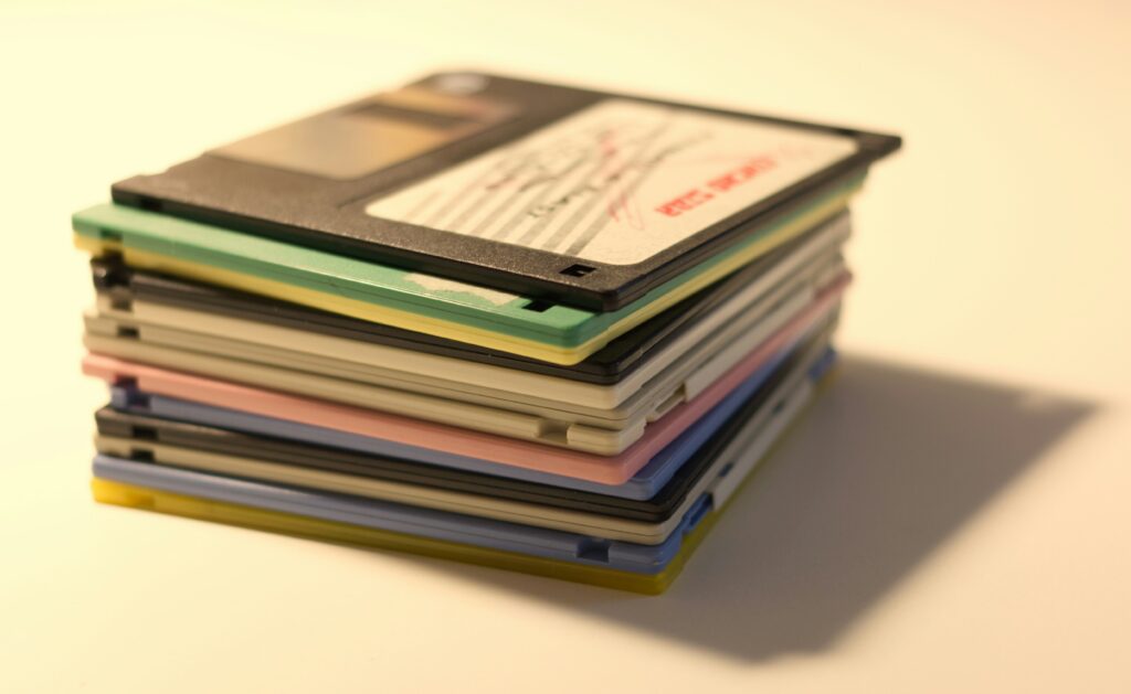 Stack of floppy disk in an asortment of colours