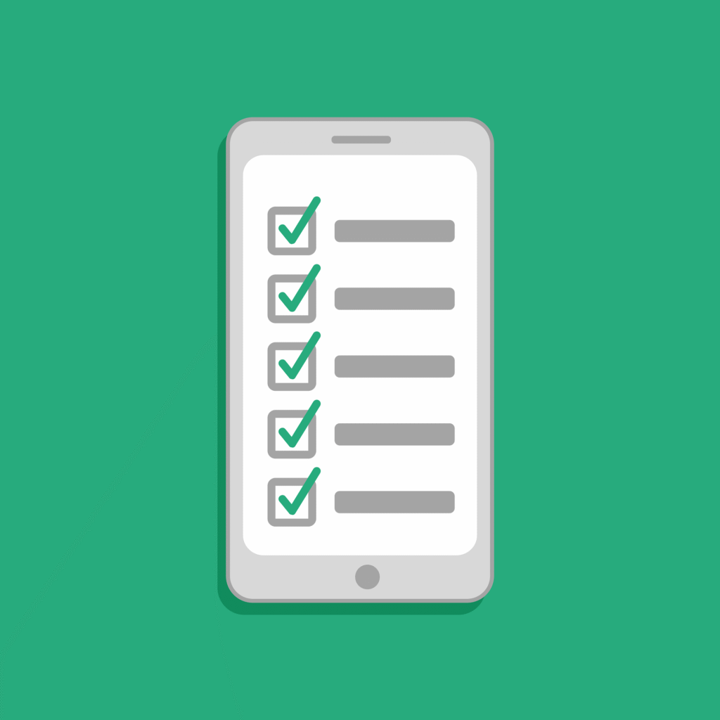Drawing of a mobile phone with a to do list on the screen