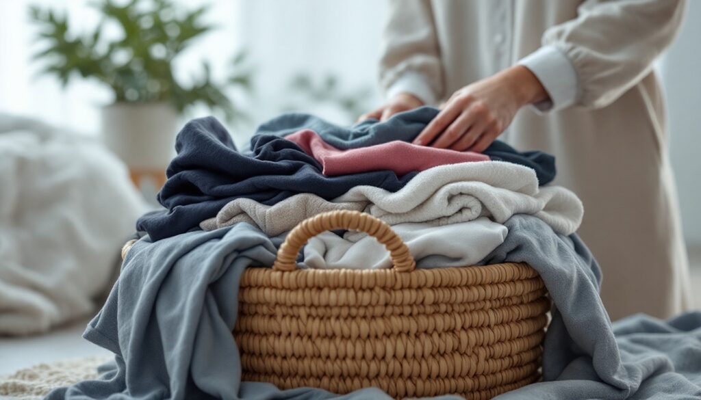 Someone sorting laundry in a basket