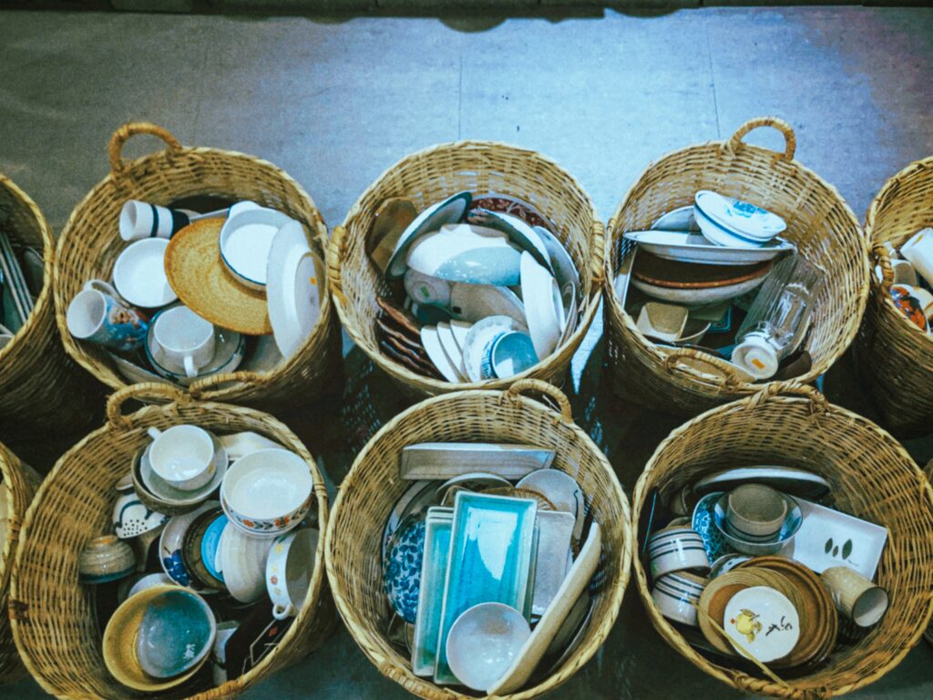 Basket filled with kitchen items