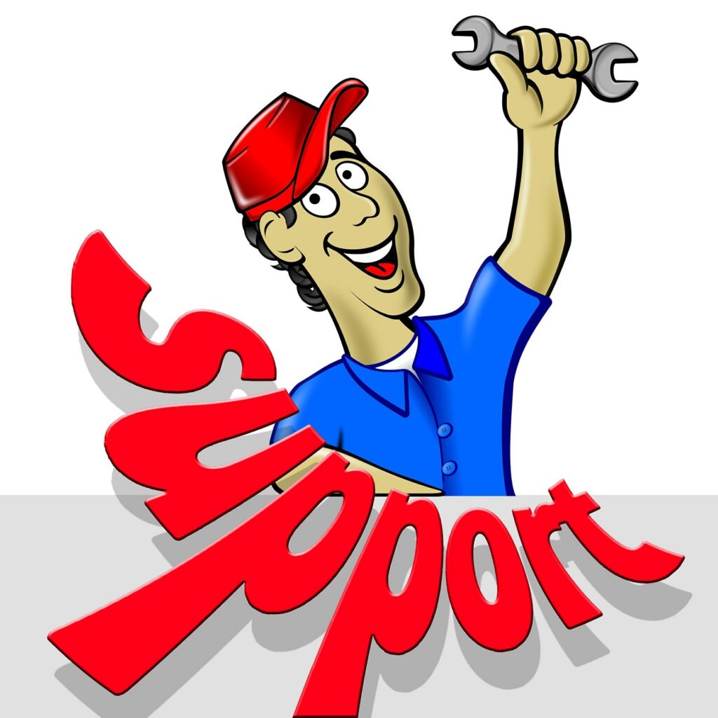 Manual Worker with tool and support in red letters on th side